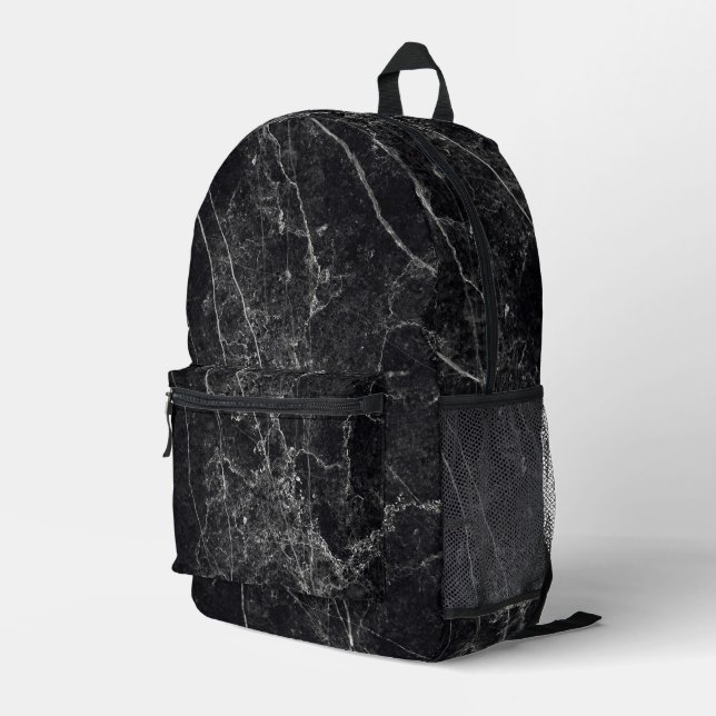Schwarze Marmortextur Bedruckter Rucksack (Rückseitige Ecke Rechts)