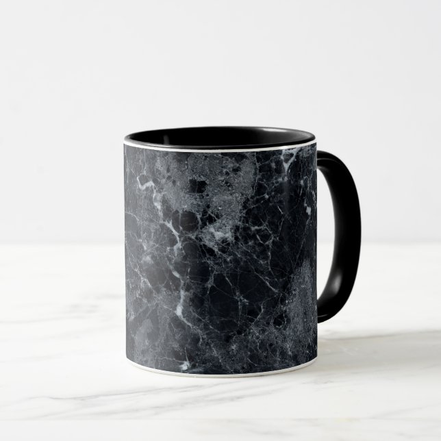 Schwarze Marmortextur Tasse (VorderseiteRechts)