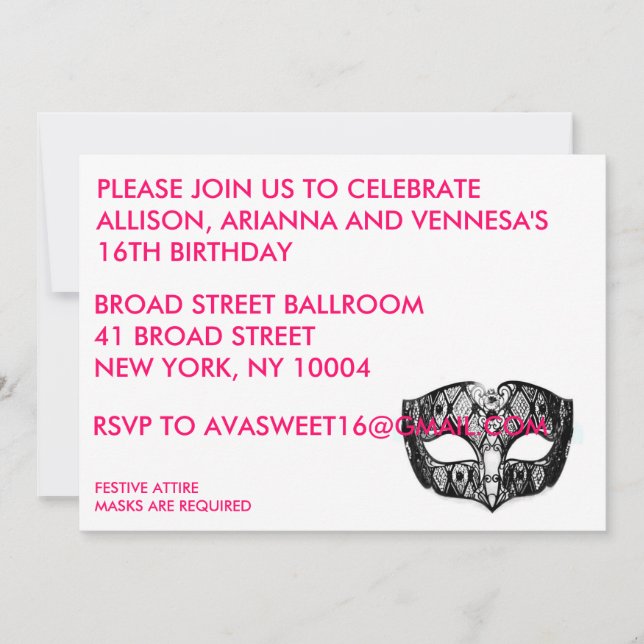 SCHWARZE MASKEN-PARTY EINLADUNG (Vorderseite)