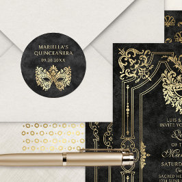 Schwarze Masquerade Maske Elegantes Quinceanera Runder Aufkleber