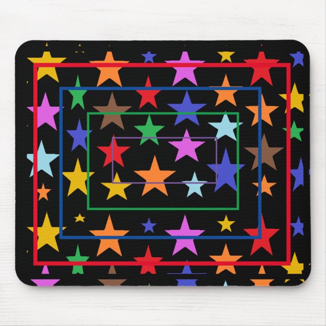 Schwarze Maus mit farbigen Sternen überall Mousepad (Vorne)