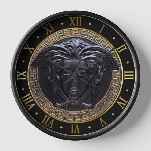 Schwarze Medusa Gorgon griechischer Schlüssel römi Uhr (Vorderseite)