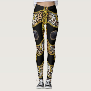 Schwarze Medusa-Leopard und Goldquaste Schwarz Leggings
