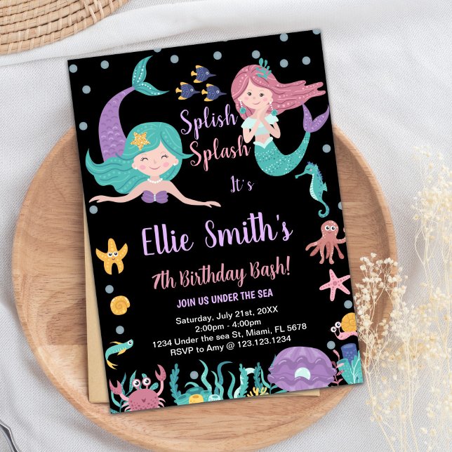 Schwarze Meerjungfrauen unter dem Meer Einladungen (Black Mermaids Under the sea Birthday Invitations)