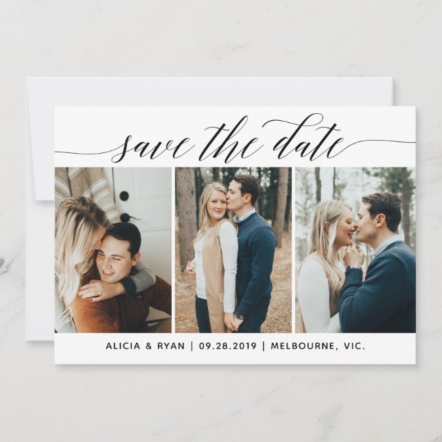 Schwarze mehrfache Fotos Save the Date (Vorderseite)