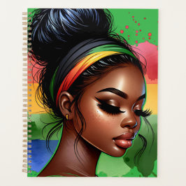 Schwarze Melanin-Schwänze-Zaubermädchen Planer