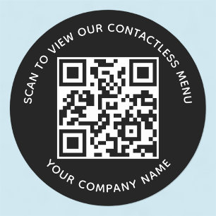Schwarze Menu-QR-Code-Aufkleber rund, individuell Runder Aufkleber