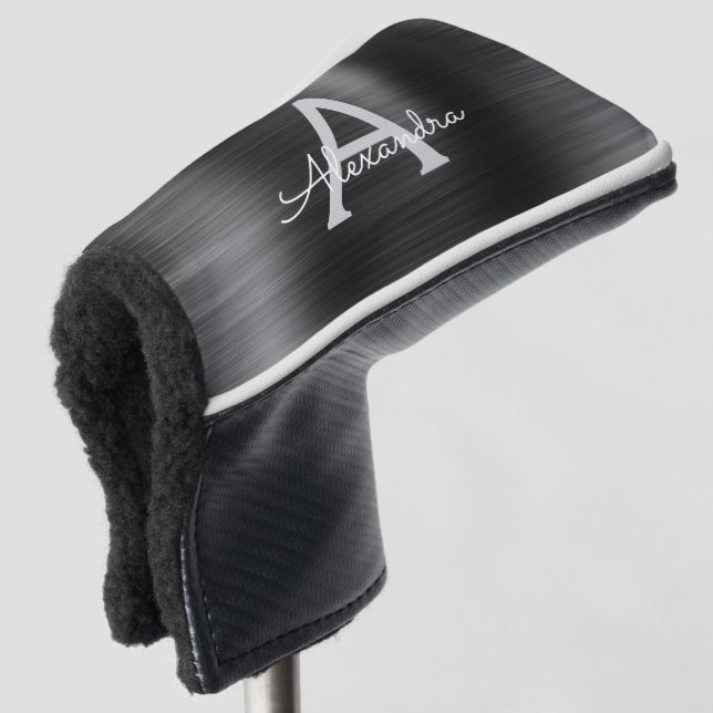 Schwarze Metallic Foil Monogram Fügen Sie Ihren Na Golf Headcover (3/4 Vorderseite)