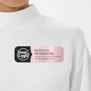Schwarze Metallische Rose Gold Logo Magnetic Namensschild