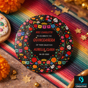 Schwarze mexikanische Fiesta-Blumen-Gold-Tiara Qui Button