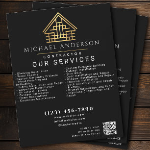 Schwarze Minimal Home Bau QR Code Flyer