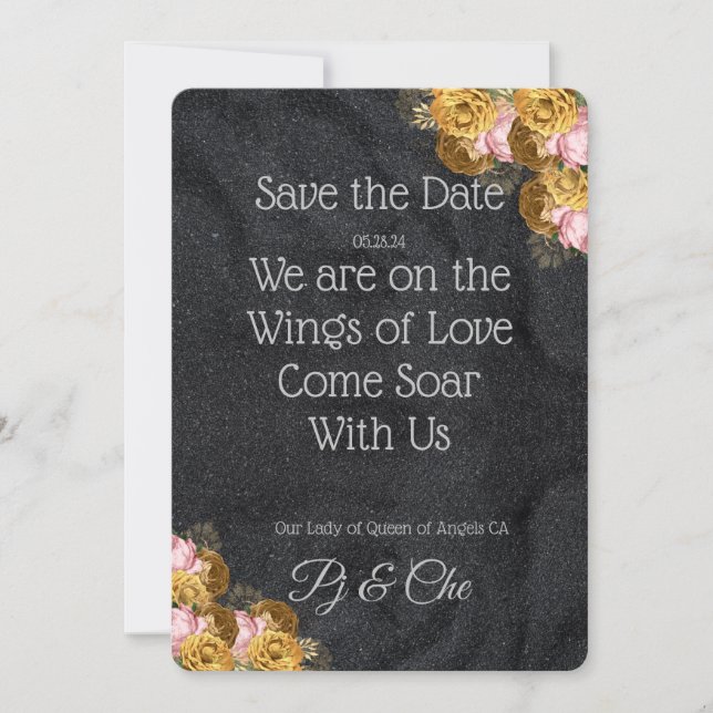 Schwarze Minimalistische Blumenhochzeit rettet das Save The Date (Vorderseite)