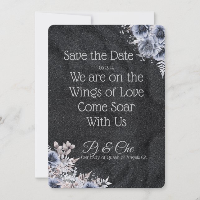 Schwarze Minimalistische Blumenhochzeit rettet das Save The Date (Vorderseite)