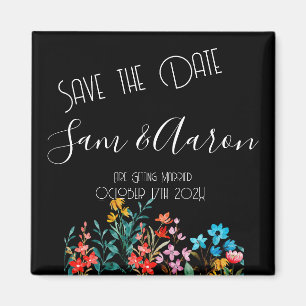 Schwarze Minimalistische Blumenhochzeit Sichern Si Magnet