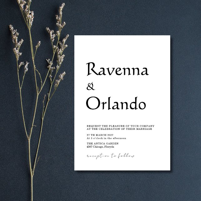 Schwarze minimalistische einfache moderne Hochzeit Einladung (Von Creator hochgeladen)