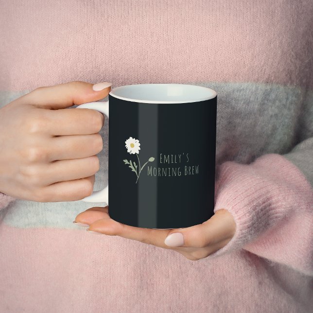 Schwarze minimalistische Gänseblümchen & Text Mode Kaffeetasse (Von Creator hochgeladen)