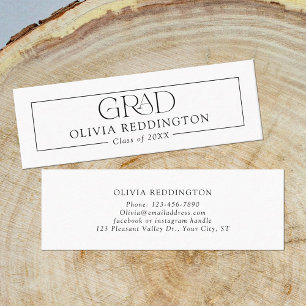 Schwarze Minimalistische Graduiertennamenkarte Telefonnummerkarte