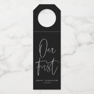 Schwarze minimalistische handgeschriebene Schrift Flaschenanhänger