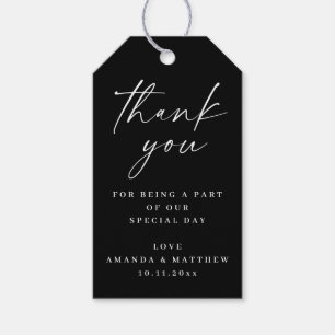 Schwarze minimalistische Hochzeit Danke. Elegante Geschenkanhänger