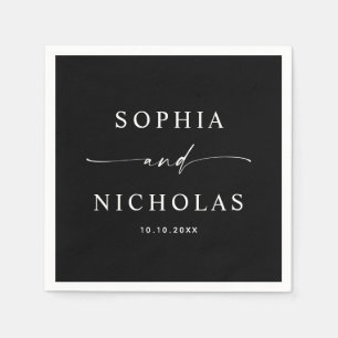 Schwarze minimalistische Hochzeit Elegante Skrip Serviette