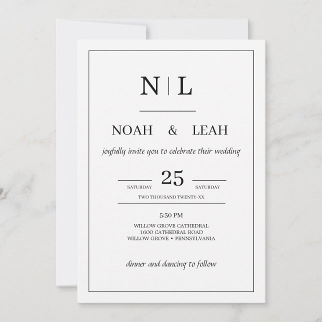 Schwarze Minimalistische Hochzeitseinladung • Mode Einladung (Vorderseite)