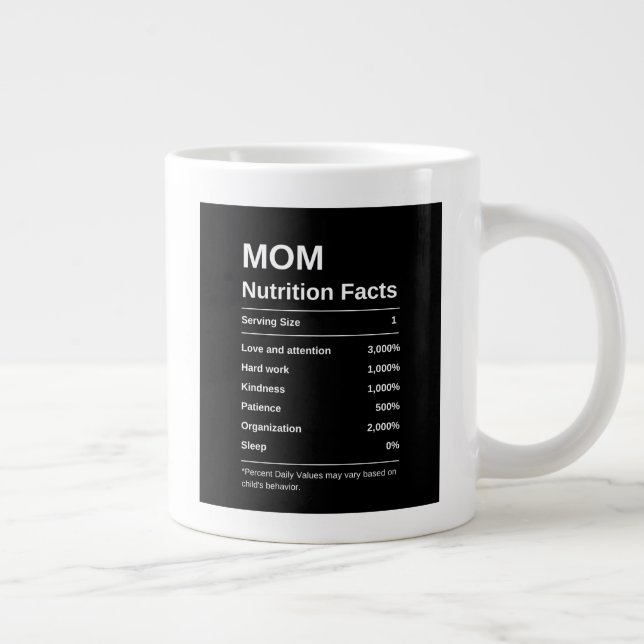 Schwarze Minimalistische Mama Ernährung Fakten Typ Jumbo-Tasse (Rechts)