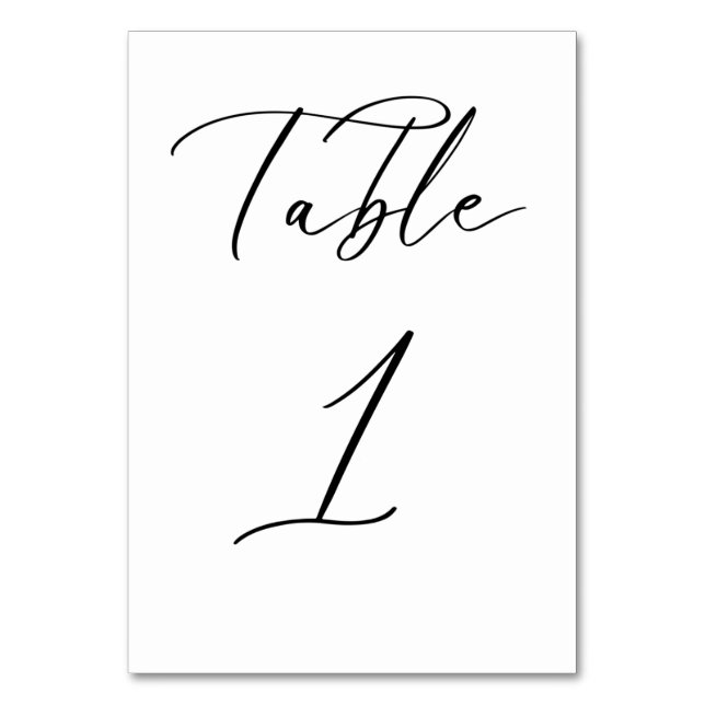 Schwarze Minimalistische Script-Hochzeitkarte für  Tischnummer (Rückseite)