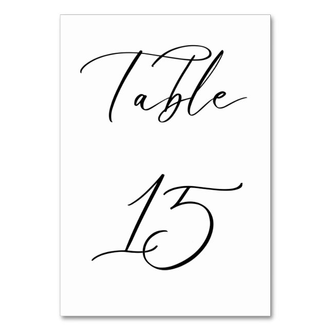 Schwarze Minimalistische Script-Hochzeitkarte für  Tischnummer (Rückseite)