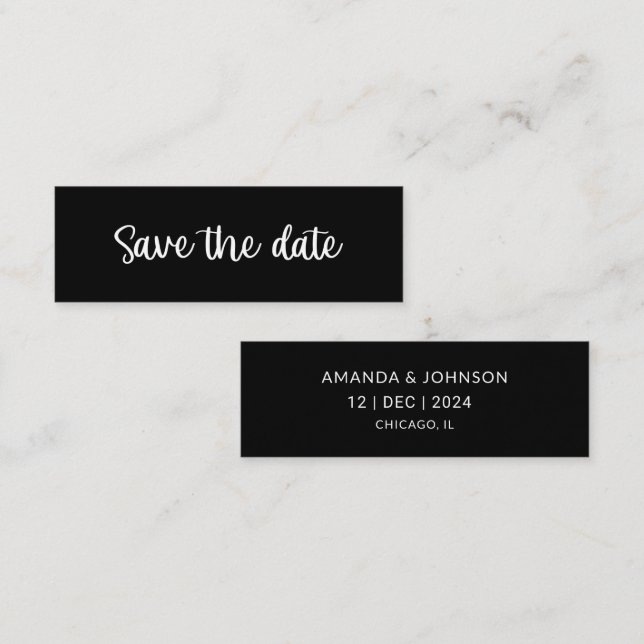 Schwarze MinimalWedding Save the Date Lesezeichen  Mini Visitenkarte (Vorne/Hinten)