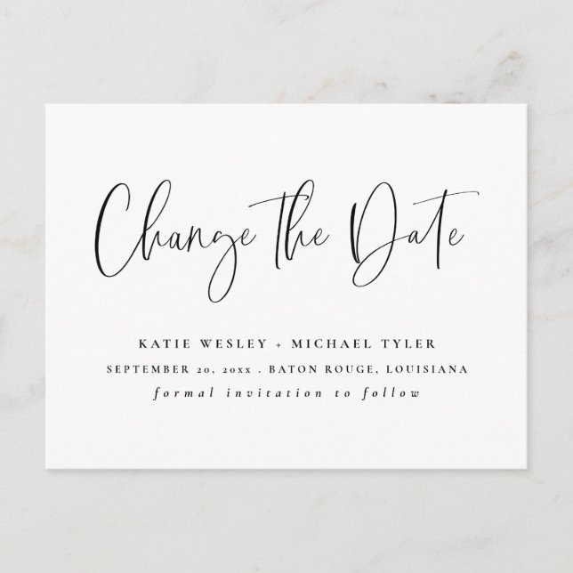 Schwarze Minimalwerte ändern die Datumsangaben Ankündigungspostkarte (Vorderseite)