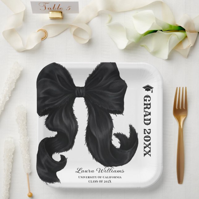 Schwarze moderne Abschluss-Schleife Pappteller (Hochzeit)