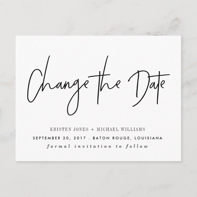 Schwarze Moderne ändern das Datum Ankündigungspostkarte (Vorderseite)