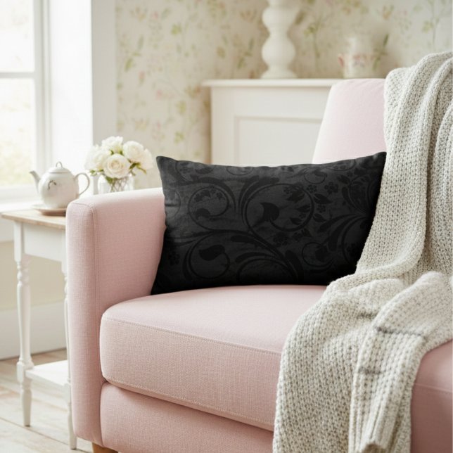 Schwarze, moderne BlumenVelvet Dekokissen (Von Creator hochgeladen)