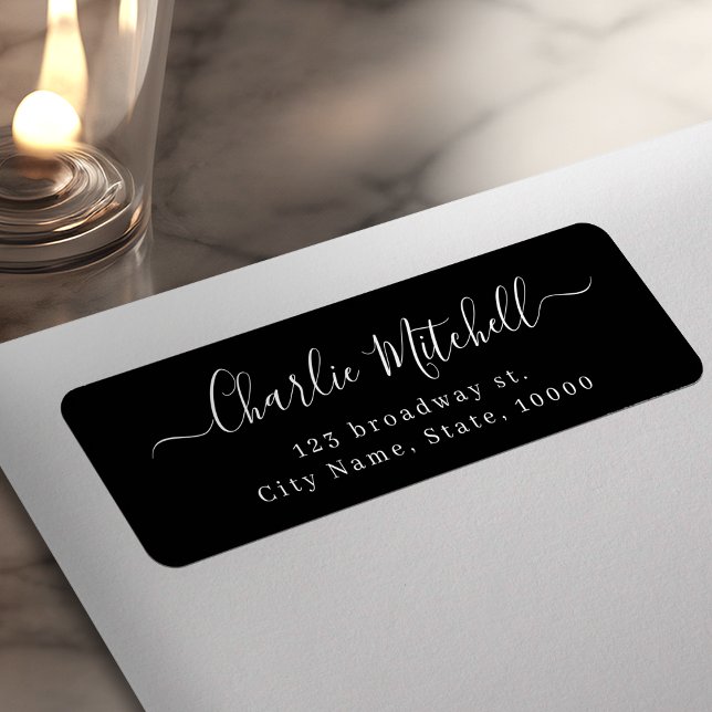 Schwarze moderne einfache elegante Schrift Rücksen (Black Modern simple elegant script return address Label)