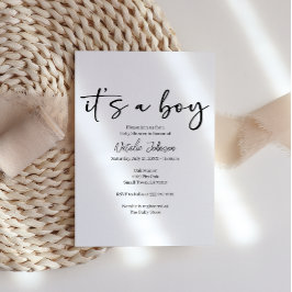 Schwarze moderne einfache Schrift Baby Shower für Einladung