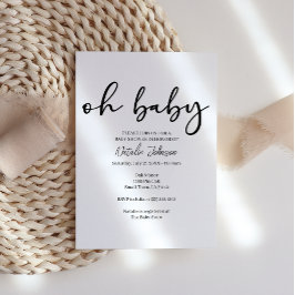 Schwarze moderne einfache Schrift Oh Baby Shower Einladung