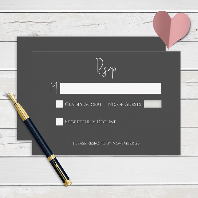 Schwarze, moderne Elegant Minimal Foil Response Ca RSVP Karte (Von Creator hochgeladen)
