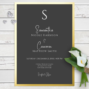 Schwarze moderne elegante Minimal-Hochzeit Folieneinladung
