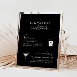 Schwarze Moderne Elegante Signature Cocktails Sign