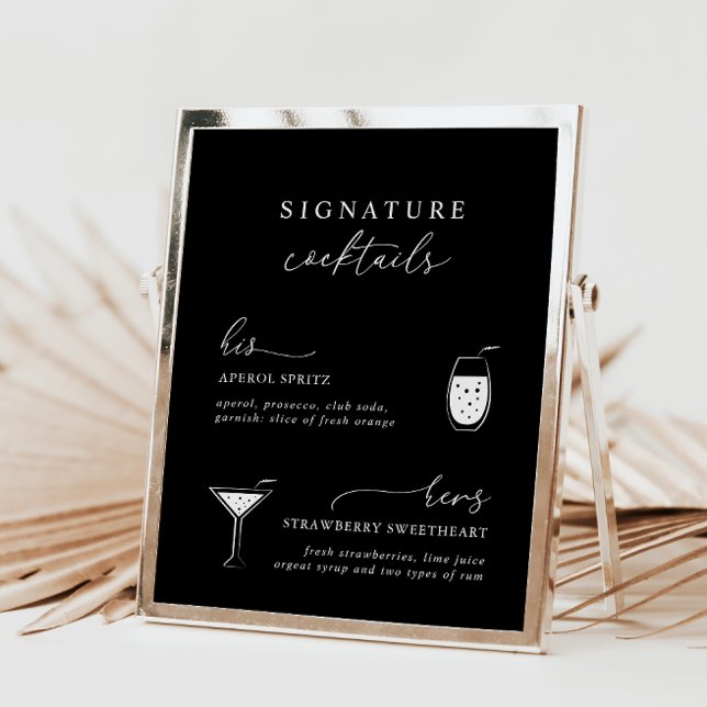 Schwarze Moderne Elegante Signature Cocktails Sign (Von Creator hochgeladen)