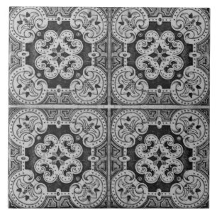 Schwarze moderne florale portugiesische Azulejos-D Fliese