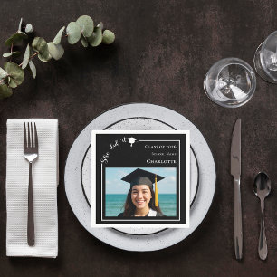 Schwarze moderne Foto-Abschlussfeier Serviette