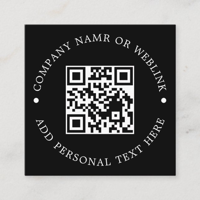 Schwarze moderne Geschäftskennung mit QR-Code Quadratische Visitenkarte (Vorderseite)