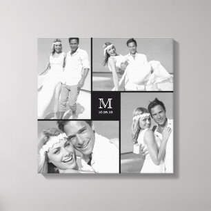 Schwarze moderne Gitter-Monogramm-Hochzeit 4-Foto- Leinwanddruck