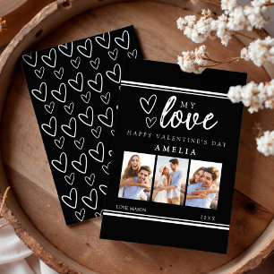 Schwarze moderne Happy-Valentine-Photo-Collage-Kar Feiertagskarte