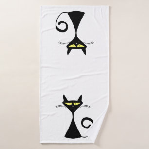 Schwarze, moderne Katze mit gelben Augen Badhandtuch Set