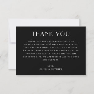 Schwarze moderne klassische Hochzeit Elegant min Dankeskarte