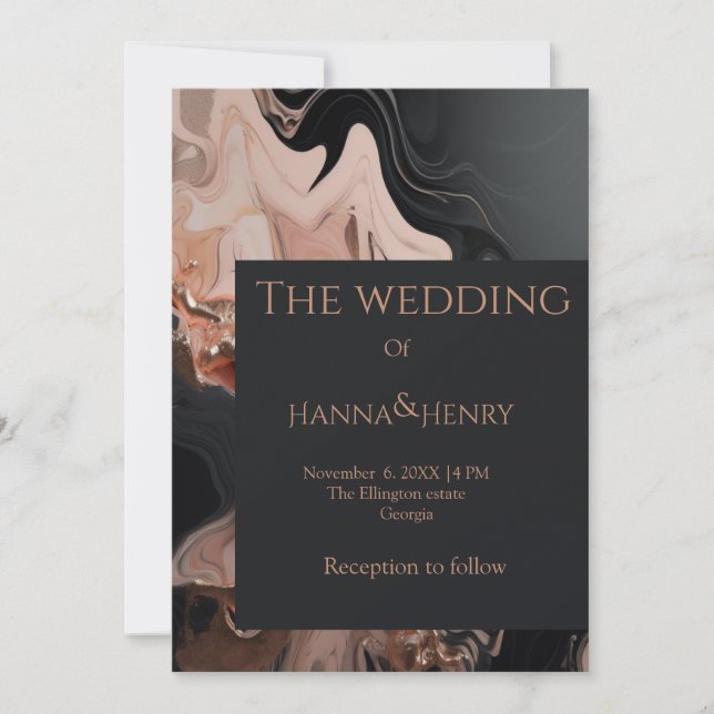 Schwarze, moderne Marmortextur - Einladung (Vorderseite)