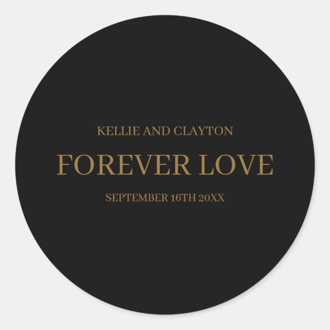 Schwarze moderne Minimalistische Hochzeit Runder Aufkleber (Vorderseite)