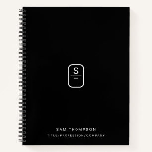 Schwarze, moderne Minimalistische Monogramm-Initia Notizbuch